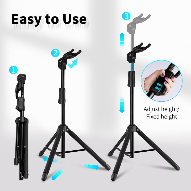 GUITTO Guitar Stand - Heavy Duty Auto-Lock, Adjustable & Foldable for Acoustic/Electric/Bass (33lbs Capacity), Non-Slip Base, Anti-Rust - Portable for Stage/Travel/Studio GGS-06 - Image 4